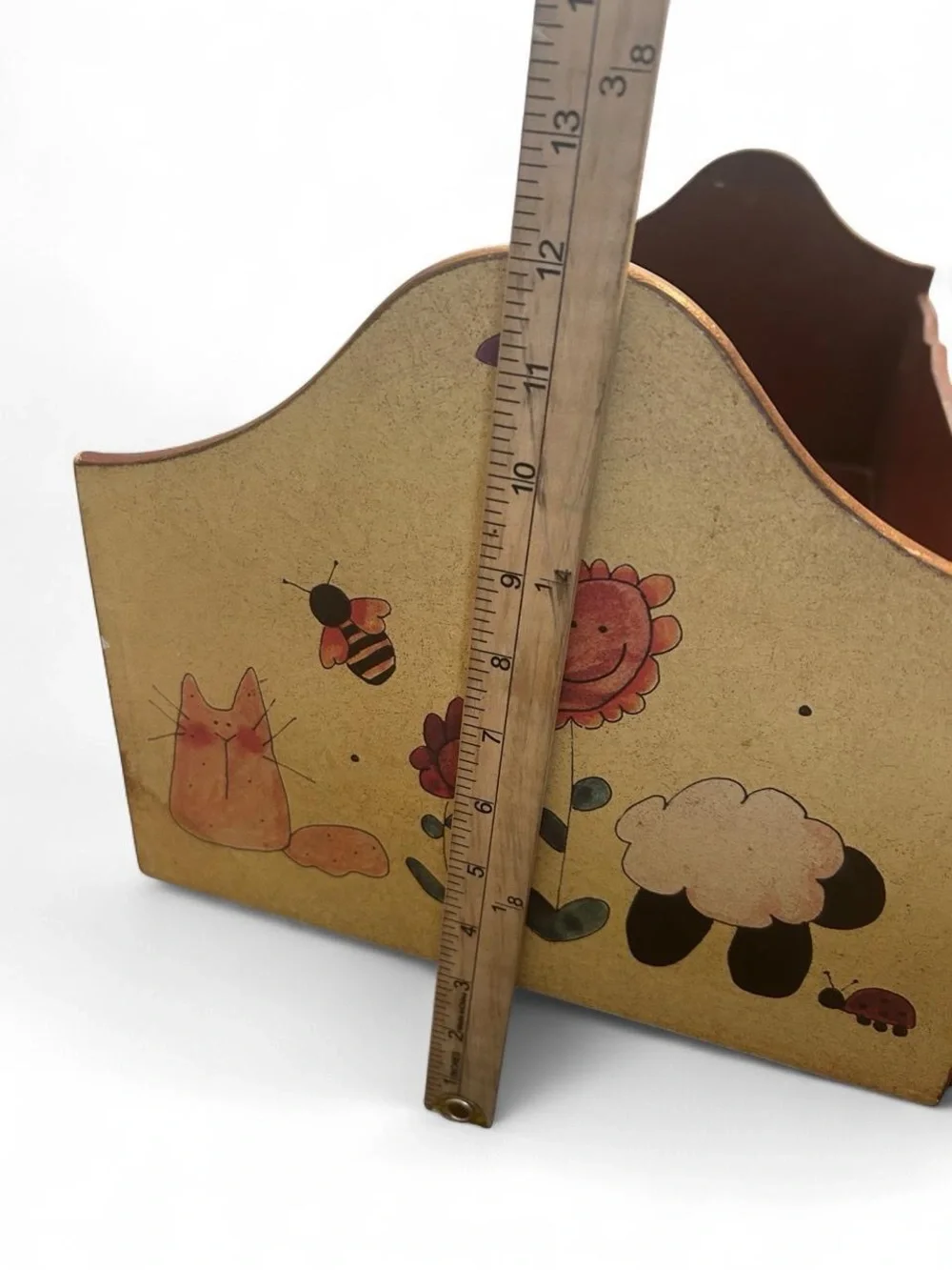 Vintage 90s Country Folk Art Wooden Rocking Doll Cradle Bed